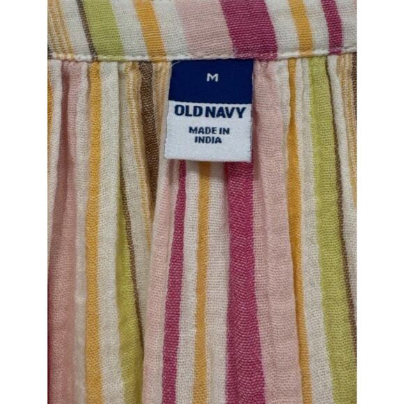Old Navy Striped Peasant Top Women’s Size Medium Multi Color Gauze 100% Cotton - Picture 6 of 8